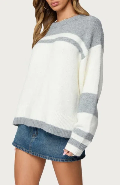 Edikted Nogah Stripey Oversized Sweater In White