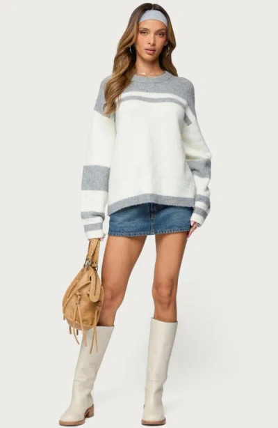 Edikted Nogah Stripey Oversized Sweater In White