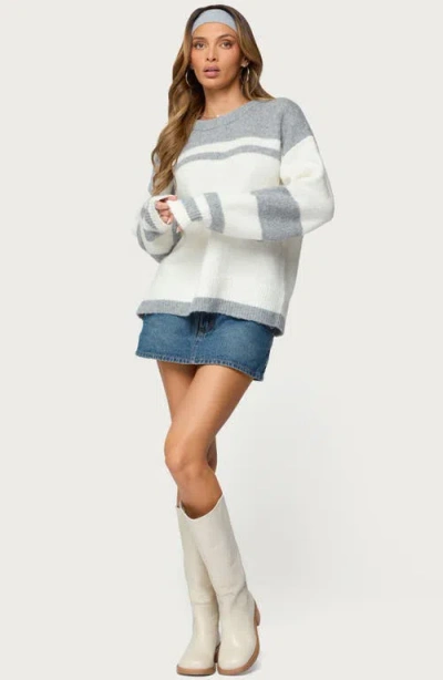 Edikted Nogah Stripey Oversized Sweater In White