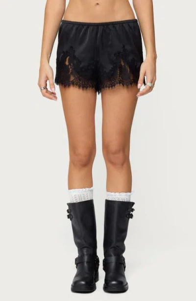 Edikted Reisa Lacey Satin Effect Shorts In Black, Women's At Urban Outfitters In Multi