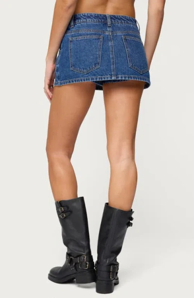 Edikted Stitched Up Denim Mini Skort In Blue