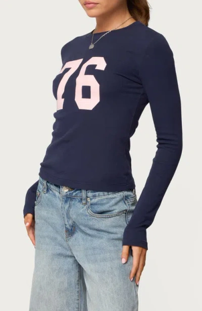 Edikted 76 Stretch Cotton Graphic T-shirt In Blue