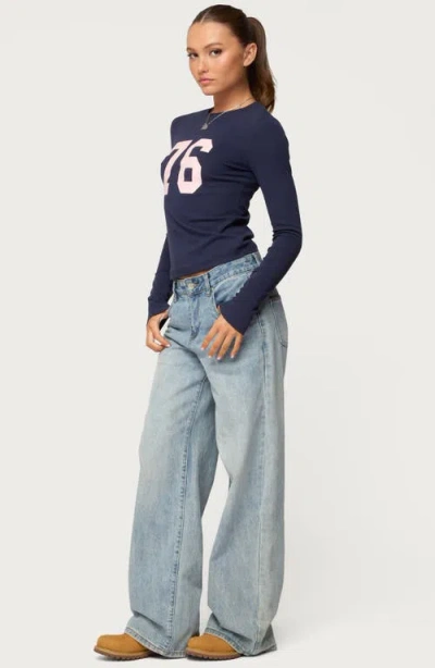 Edikted 76 Stretch Cotton Graphic T-shirt In Blue