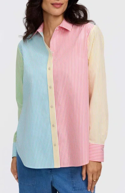 Foxcroft Meghan Colorblock Stripe Cotton Button-up Shirt In Multi