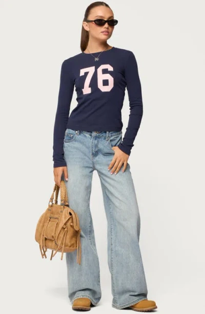 Edikted 76 Stretch Cotton Graphic T-shirt In Blue