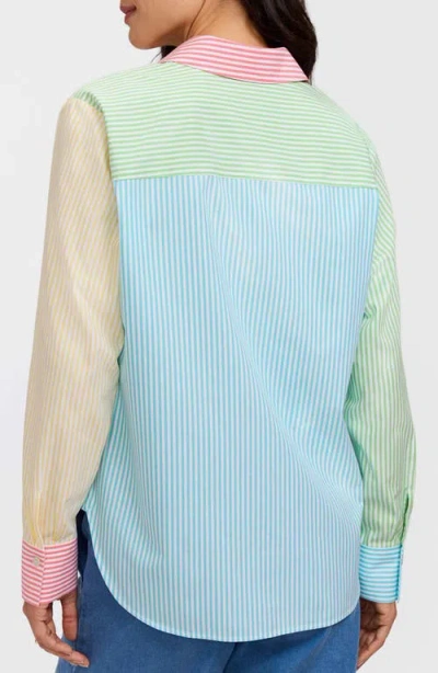 Foxcroft Meghan Colorblock Stripe Cotton Button-up Shirt In Multi