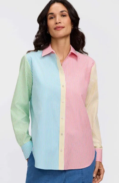 Foxcroft Meghan Colorblock Stripe Cotton Button-up Shirt In Multi
