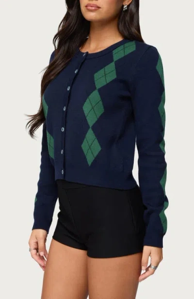 Edikted Farren Argyle Cardigan In Blue