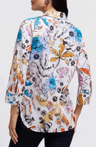 Foxcroft Meghan Watercolor Print Cotton Button-up Shirt In Multi