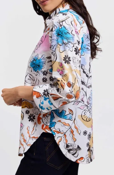 Foxcroft Meghan Watercolor Print Cotton Button-up Shirt In Multi