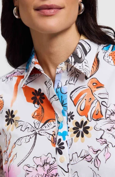 Foxcroft Meghan Watercolor Print Cotton Button-up Shirt In Multi