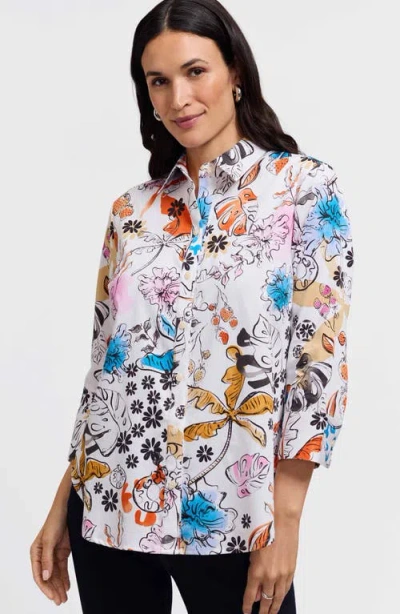Foxcroft Meghan Watercolor Print Cotton Button-up Shirt In Multi