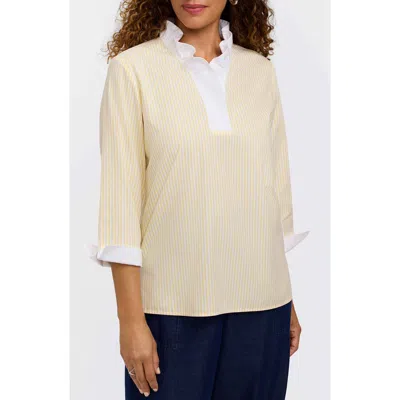 Foxcroft Tammy Ruffle Collar Cotton Top In Yellow