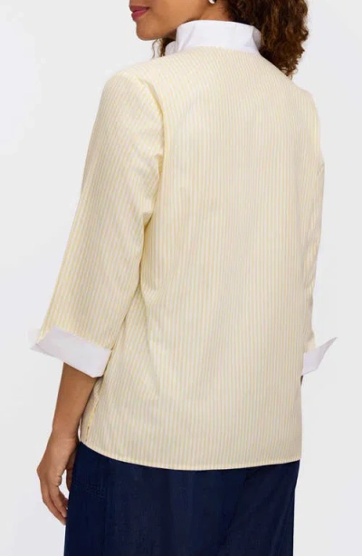 Foxcroft Tammy Ruffle Collar Cotton Top In Yellow