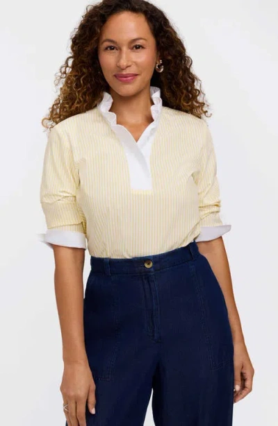 Foxcroft Tammy Ruffle Collar Cotton Top In Yellow