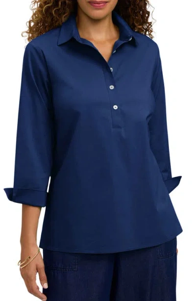 Foxcroft Therese Button Back Popover Shirt In Blue