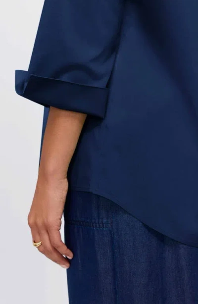 Foxcroft Therese Button Back Popover Shirt In Blue