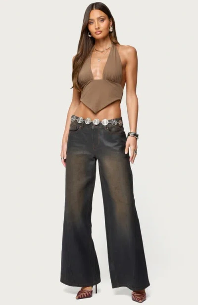 Edikted Open Back Triangle Halter Top In Brown