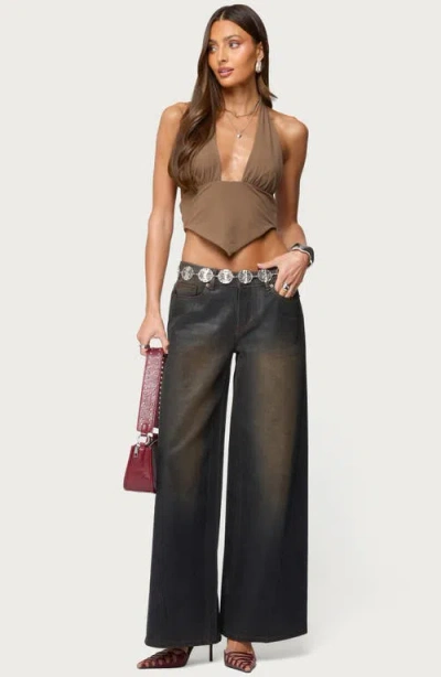 Edikted Open Back Triangle Halter Top In Brown