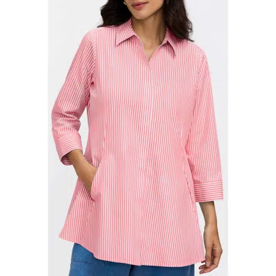 Foxcroft Cici Stripe Cotton Tunic Shirt In Pink