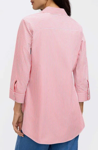 Foxcroft Cici Stripe Cotton Tunic Shirt In Pink