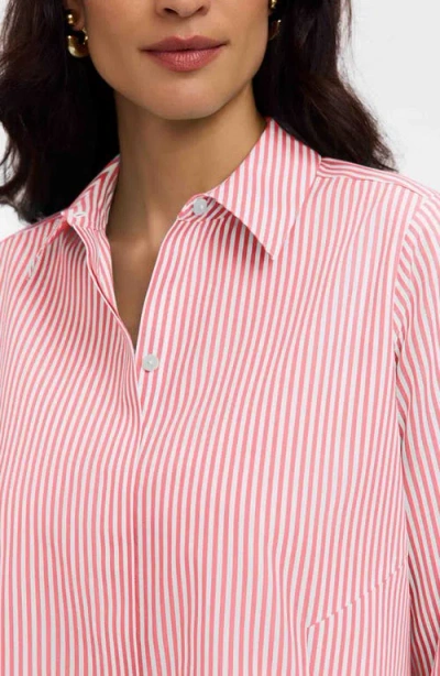 Foxcroft Cici Stripe Cotton Tunic Shirt In Pink