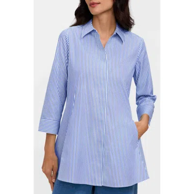 Foxcroft Cici Stripe Cotton Tunic Shirt In Blue