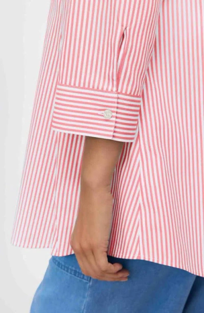 Foxcroft Cici Stripe Cotton Tunic Shirt In Pink