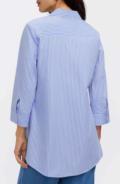 Foxcroft Cici Stripe Cotton Tunic Shirt In Blue