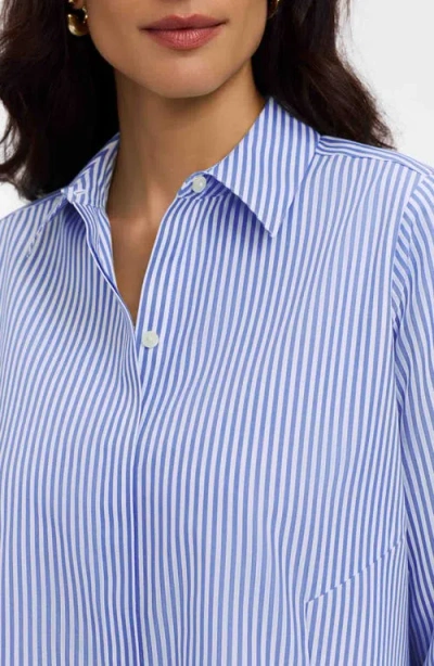 Foxcroft Cici Stripe Cotton Tunic Shirt In Blue
