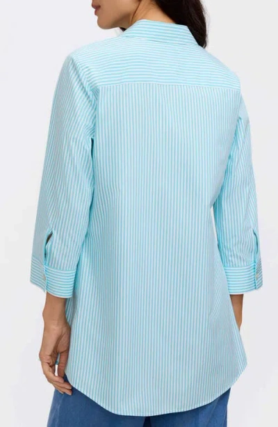 Foxcroft Cici Stripe Cotton Tunic Shirt In Blue