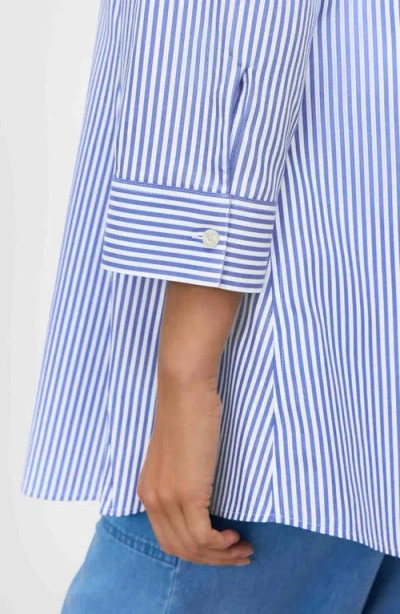 Foxcroft Cici Stripe Cotton Tunic Shirt In Blue