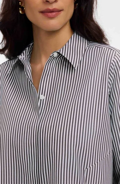 Foxcroft Cici Stripe Cotton Tunic Shirt In Gray