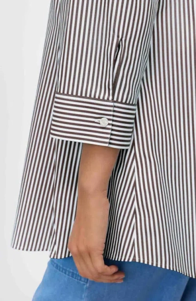 Foxcroft Cici Stripe Cotton Tunic Shirt In Gray