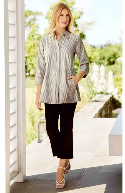 Foxcroft Cici Stripe Cotton Tunic Shirt In Gray