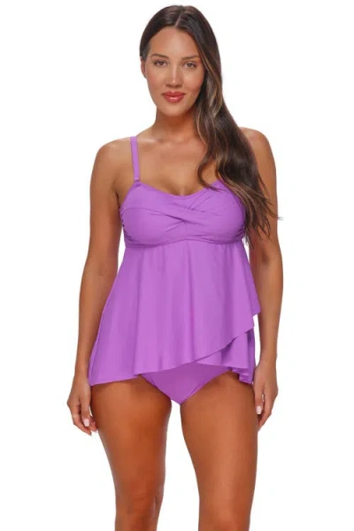 Sunsets Escape Molly Bandeau Tankini Swimsuit Top In Purple