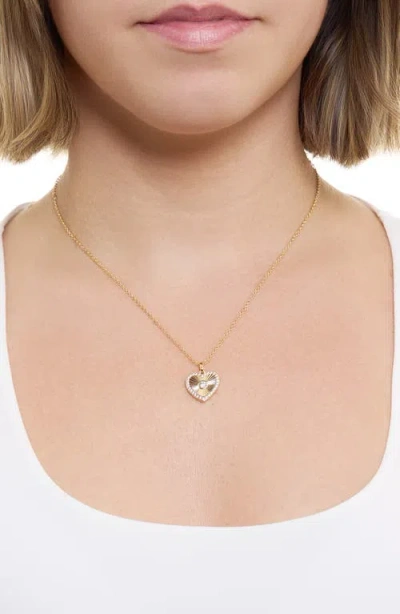 Athra Luxe Dolce Sole Fluted Heart Cubic Zirconia Pendant Necklace In Gold
