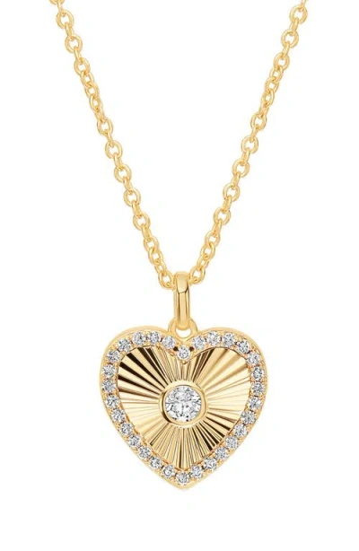 Athra Luxe Dolce Sole Fluted Heart Cubic Zirconia Pendant Necklace In Gold