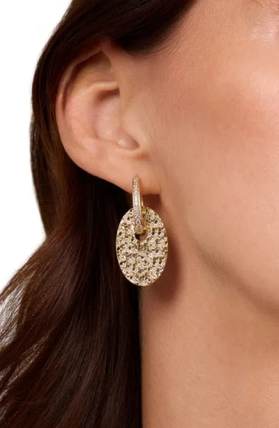 Athra Luxe Dolce Sole Textured Oval Drop Huggie Hoop Earrings In Gold