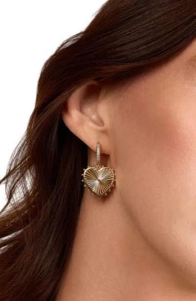 Athra Luxe Dolcle Sole Fluted Heart Drop Hoop Earrings In Gold