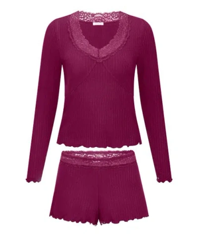 Adore Me Brooks Pajama Long Sleeve Top & Shorts Set In Purple