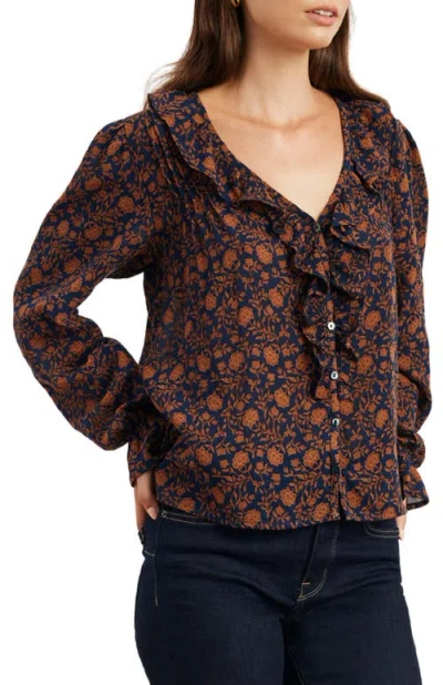 Paneros Clothing Long Sleeve Chloe Ruffle Shirt In Animal Print