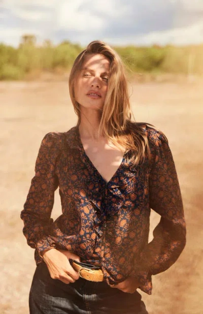 Paneros Clothing Long Sleeve Chloe Ruffle Shirt In Animal Print