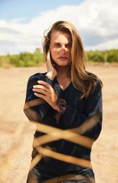 Paneros Clothing Selene V Neck Cotton Sweater In Multi