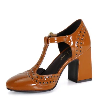Diba True Juke Box Leather T Strap Mary Jane Heel In Brown