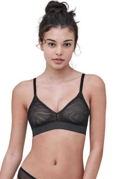 Skarlett Blue Spellbound Sheer Plunge Wireless Bralette In Black
