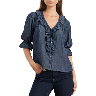 Paneros Clothing Chloe Cotton Ruffle Shirt In Blue