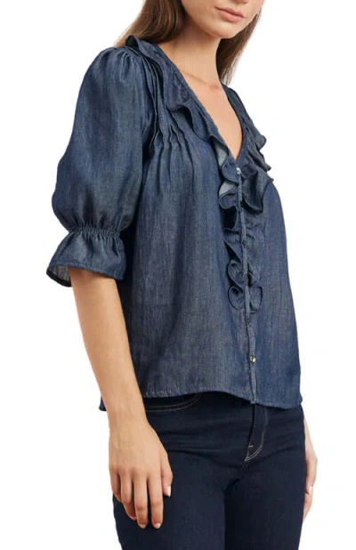 Paneros Clothing Chloe Cotton Ruffle Shirt In Blue