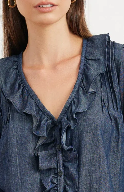 Paneros Clothing Chloe Cotton Ruffle Shirt In Blue