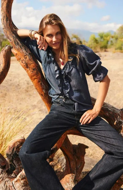 Paneros Clothing Chloe Cotton Ruffle Shirt In Blue